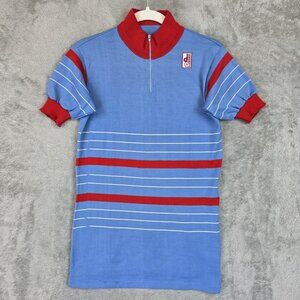 Vintage Danesi Cycling Jersey Polo Shirt Mens Medium Blue Red Striped Wool Zip